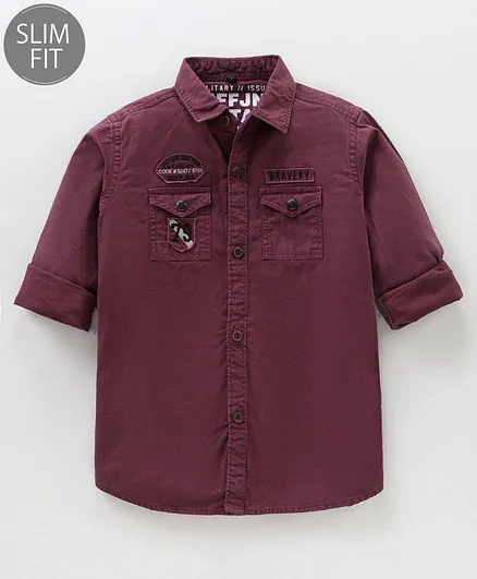 Ruff Full Sleeves Solid Color Shirt - Purple
