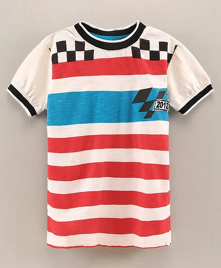 Under Fourteen Only Half Sleeves Striped And Checkered T Shirts - White