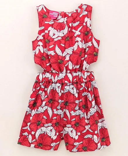 Under Fourteen Only Sleeveless Seamless Tropical Floral Printed Jumpsuit - Red