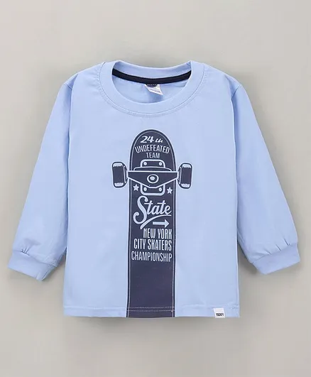 Teddy Cotton Full Sleeves T-Shirt Text Printed- Blue