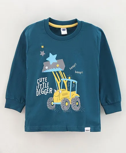 Teddy Full Sleeves Cotton T-shirt Placement Print- Blue