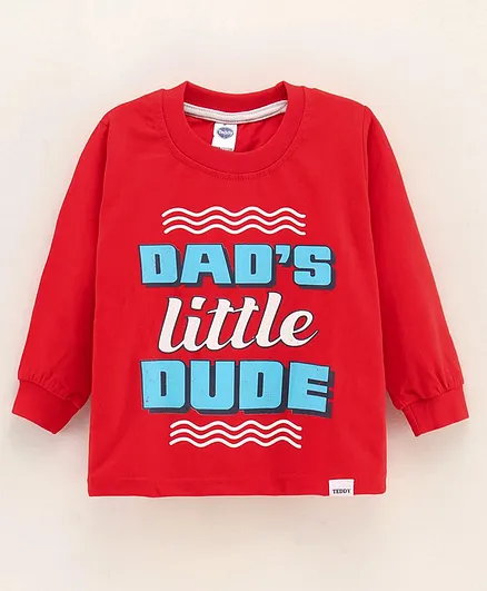 Teddy Full Sleeves Cotton T-shirt Placement Print- Red