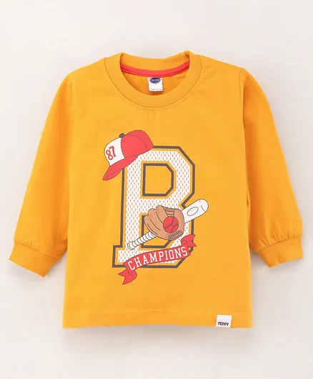 Teddy Cotton Full Sleeves T-Shirt Text Printed- Yellow