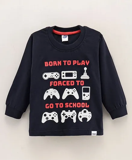 Teddy Cotton Full Sleeves T-Shirt Text Printed- Navy Blue