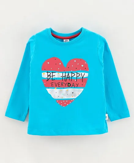 Teddy Full Sleeves Top Text Print - Blue