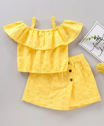 Ollington St. Cold Shoulder Top & Skort Schiffli Design - Yellow