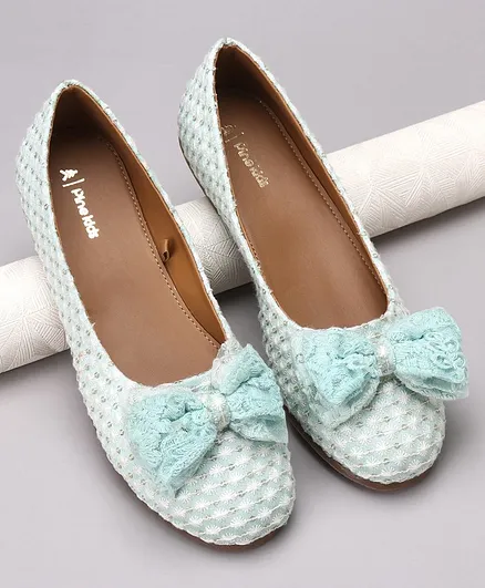 Pine Kids Belly Shoes Bow Applique - Mint Green