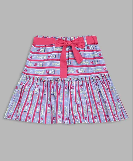Blue Giraffe Striped And Magic Princess Text Print Skirt - Purple