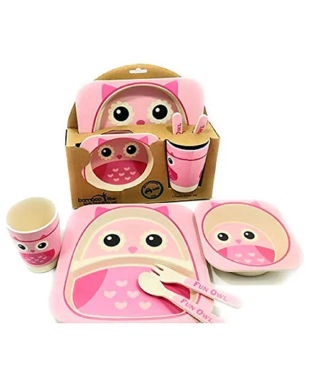 DHAWANI Bamboo Fiber Owl Theme Kids Dining Set Pack Of 5 -Multicolour