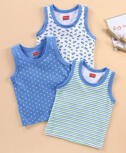 Babyhug 100% Cotton Sleeveless Striped & Star Printed Vest Pack Of 3 - Multicolour