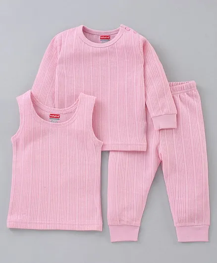 Babyhug Full Sleeves Pullover Vest & Pant Thermal Wear - Pink