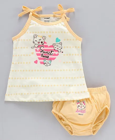 Cucumber Singlet Slip And Bloomer Sets Text Print - Yellow