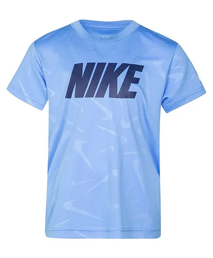 Nike Half Sleeves Swooshfetti Debossed Dri Fit Tee - Blue