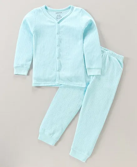 Babyoye Cotton Blend Full Sleeves Thermal Vest & Lounge Pant - Sky Blue