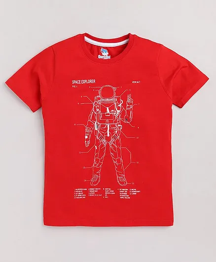 DEAR TO DAD Half Sleeves Space Explorer Printed T Shirt - Red