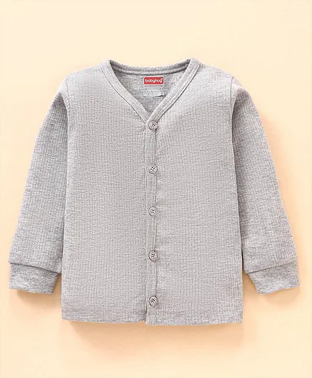 Babyhug Full Sleeves Front Open Thermal Vest - Light Grey