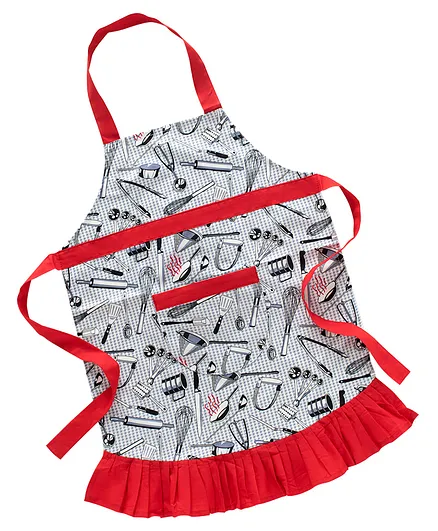 Kadambaby Kitchen Utensils Print Activity Apron- Grey