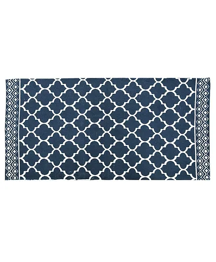SWHF Chic Home Cotton Multipurpose Hand-loom Printed Extra Large Floor Rug - (Blue)