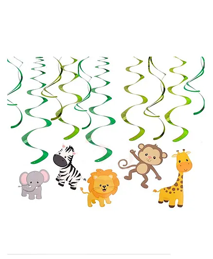 Shopperskart Jungle Themed Swirll For Birthday Decoration Multi color - Pack Of 12