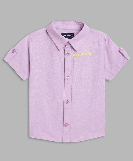 Blue Giraffe Half Sleeves Logo Placement Embroidered Shirt - Purple