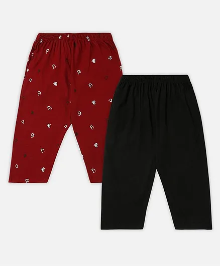 punkster Pack Of 2 Hearts Printed Capri Pants - Black & Maroon