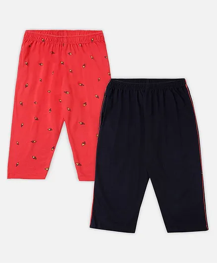 punkster Pack Of 2 Ice Cream Printed Capri Pants - Navy Blue & Peach