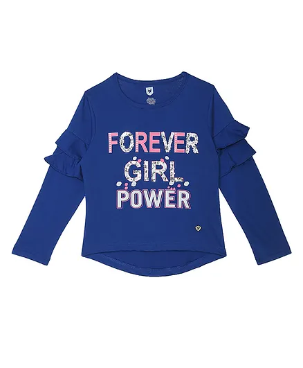 612 League Tiered Full Sleeves Forever Girl Power Text Printed Top - Blue