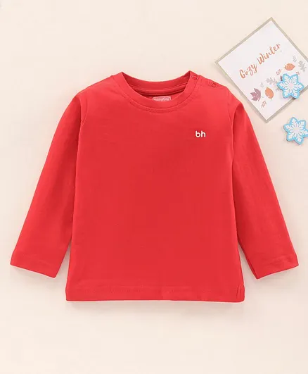 Babyhug Cotton Full Sleeves Solid Color T-Shirt - Red