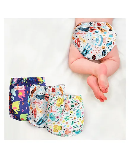 My NewBorn Washable Reusable Printed Cloth Diapers Pack Of 3 - Multicolour