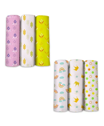 SuperBottoms 100% Cotton Printed Swaddle Wrap Pack Of 6 - Multicolor