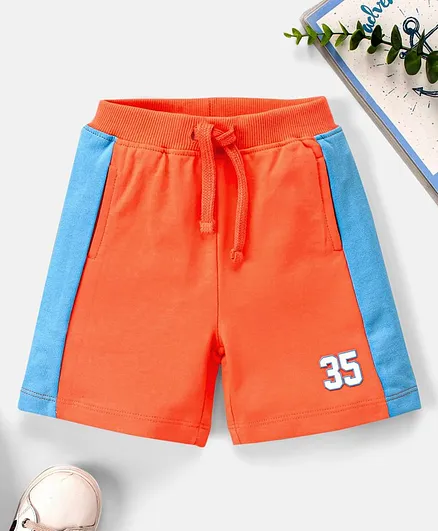 Babyhug Terry Cotton Knit Knee Length Shorts With HD Number Print - Orange