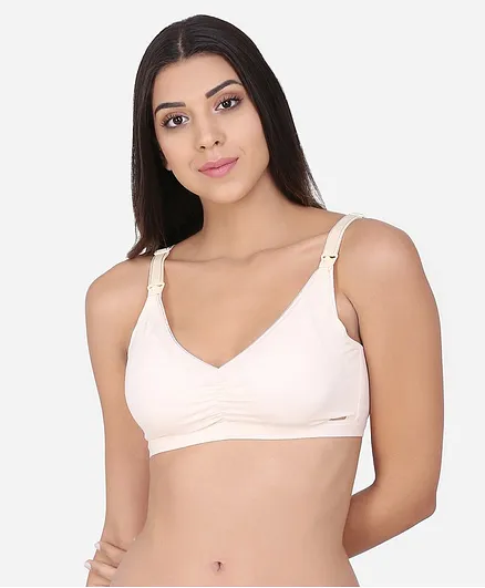 MAMMA PRESTO Solid Full Coverage Micro Fabric Lightly Padded Breathable Maternity Nursing Bra - Peach