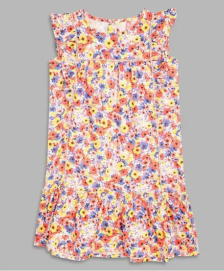 Blue Giraffe Sleeveless All Over Flower Print Dress - Red
