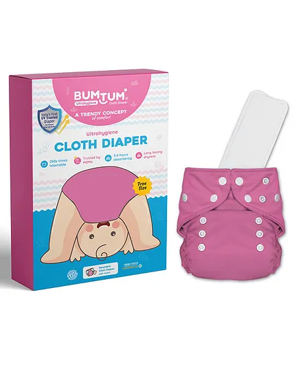 Bumtum Ultra Hygiene Free Size Reusable Cloth Diaper - Pink