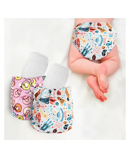 My NewBorn Washable Reusable Printed Cloth Diapers Pack Of 2 - Multicolour