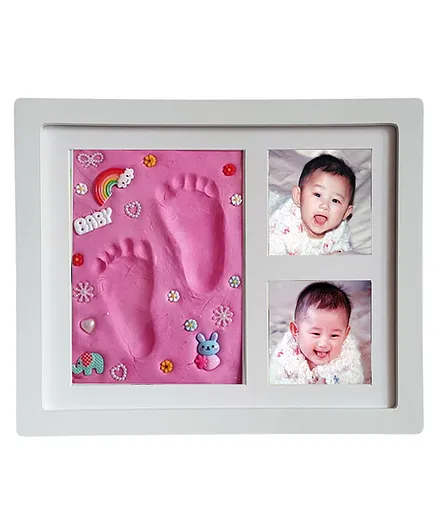 Vismiintrend Baby Clay Hand and Footprint Mud Kit with Picture Slots and Decorative Ornaments - Pink