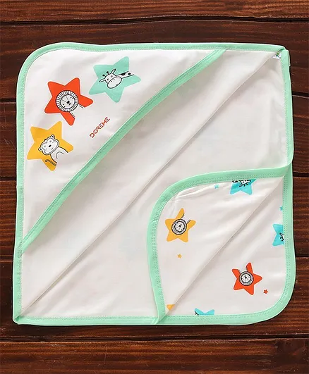 Doreme Cotton Towel With Hood Animal Print- Green White