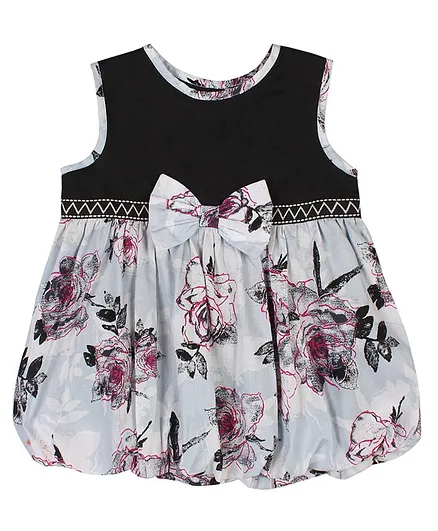 ShopperTree Sleeveless Floral Printed Balloon Flare Dress - Sky Blue