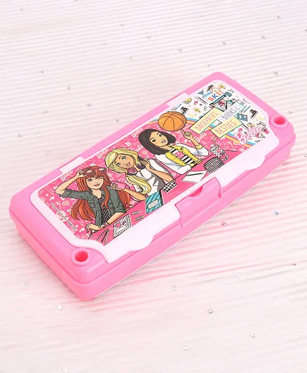 Barbie Dual Compartment Pencil Box - Pink and White