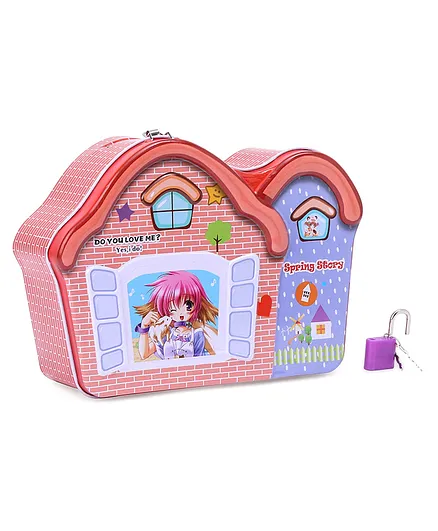 House Shaped Money Bank With Lock And Key - Orange