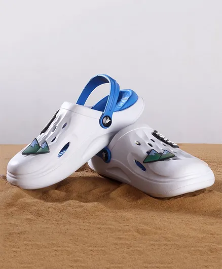 Pine Kids Clogs Mountain And Text Patch - White Blue