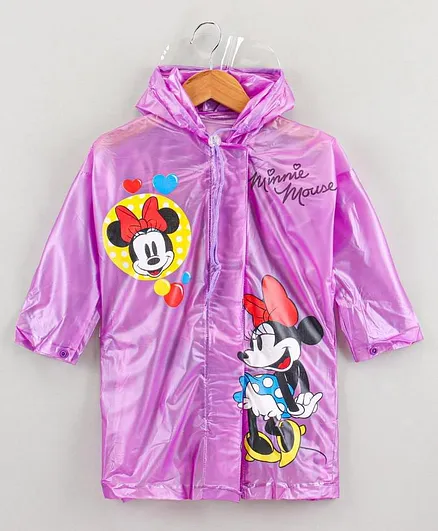 Disney Full Sleeves Hooded Poncho Raincoat Mickey Mouse Print - Pink