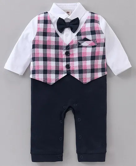 ToffyHouse Full Sleeves Checks Party Romper - Multicolour