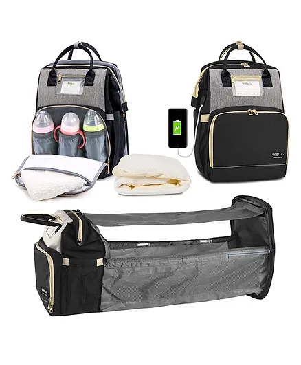 Toyshine Diaper Bag with Changing Station USB Charging Port - Black Grey