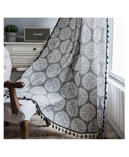 Soul Fiber 100% Cotton Bohemian Curtains For Long Door Bedroom Living Room & Kitchen With Stainless Steel Rings Long Door 9 Feet x 4 Feet- Boho Mandala Grey