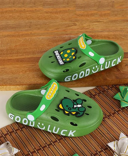 PASSION PETALS Dinosaur Written Clogs For Kids -Green