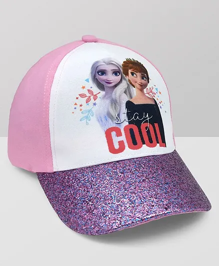 Kidsville Frozen Elsa & Anna With Stay Cool Text Printed Shimmery Visor Cap - Pink