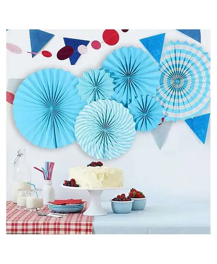 Bubble Trouble Happy Birthday Decoration Paper Fan Blue - Pack Of 6