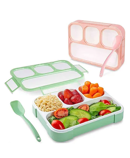 Sanishth Leak Proof 4 Compartment Lunch Box Safe Food Containers with Spoon (Color as per availability)