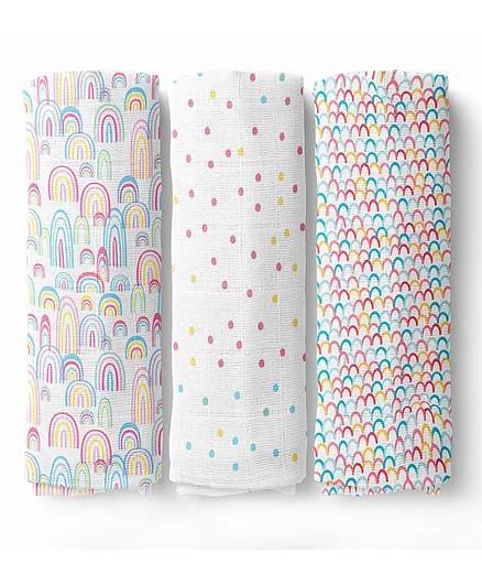 Haus & Kinder Muslin Swaddle Wrap Pack of 3 - Multicolour